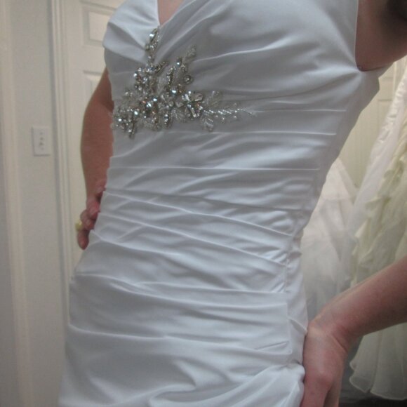 Mermaid Racerback White Wedding Dress, Queen Anne Collar Fitted Sexy Fit & Flare - Picture 5 of 11
